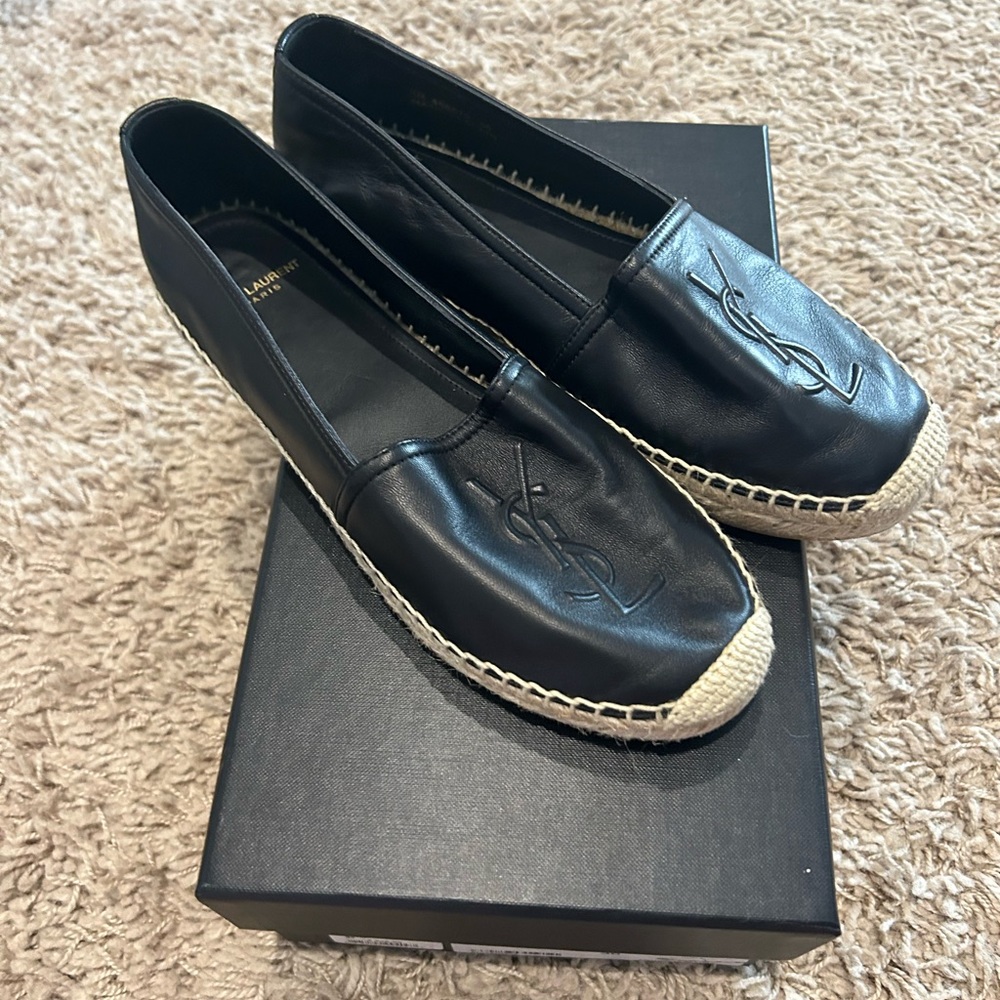 Saint Laurent black leather espadrilles